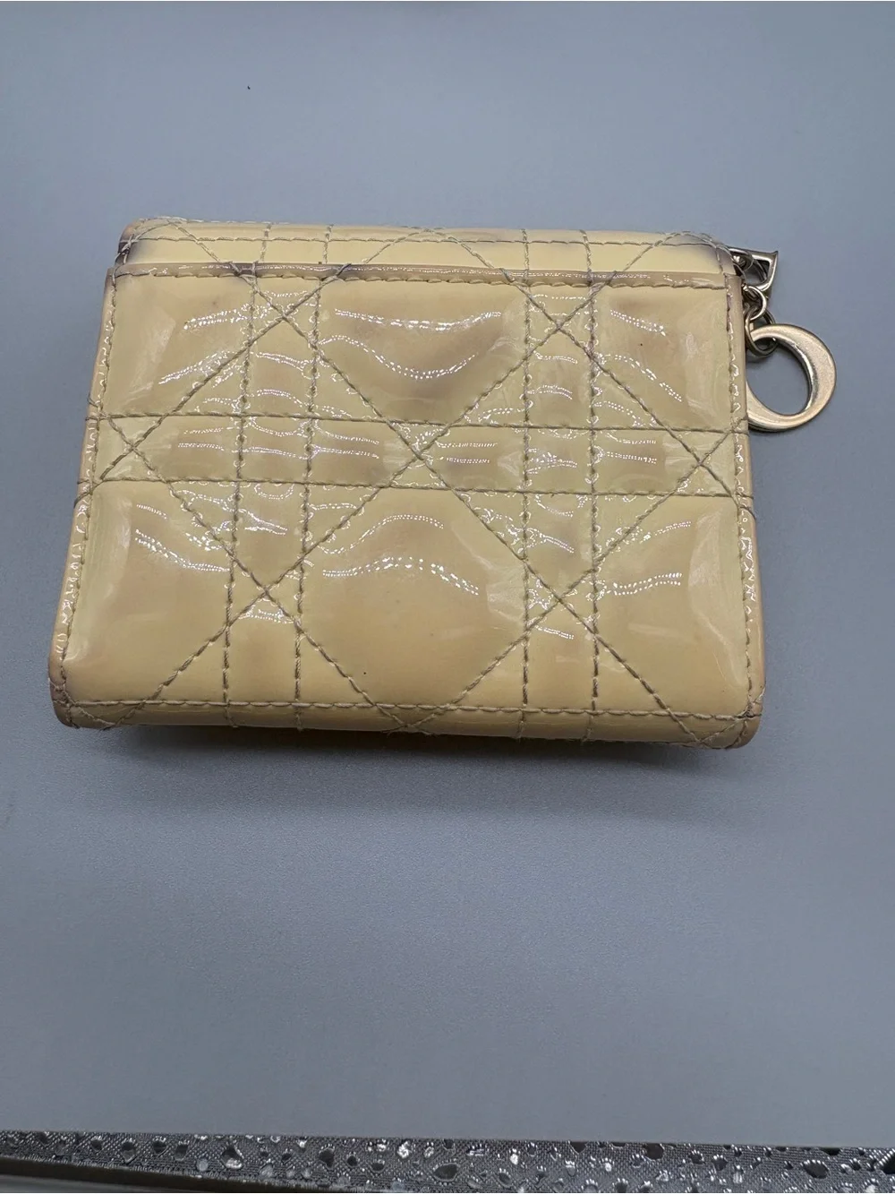 Christian Dior Lady Dior Cannage Patent Leather Compact Trifold Wallet
